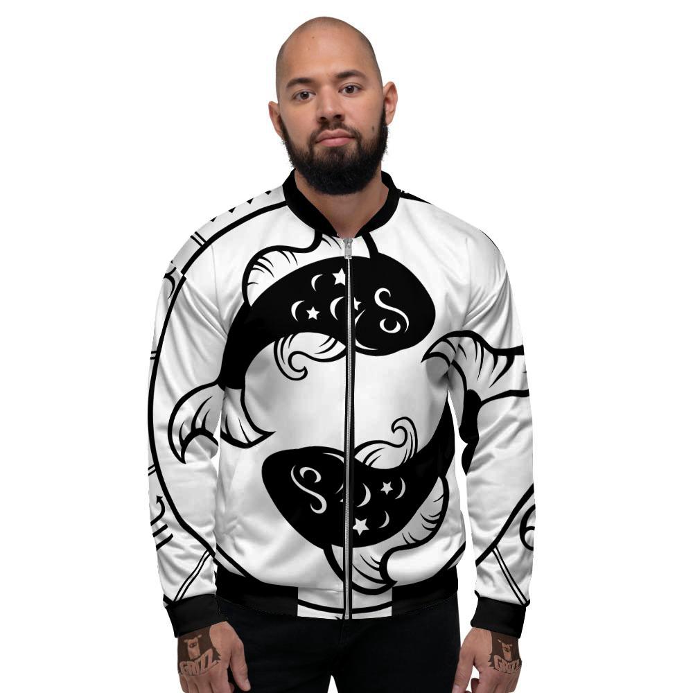 Pisces Sign White And Black Print Men's Bomber Jacket-grizzshop