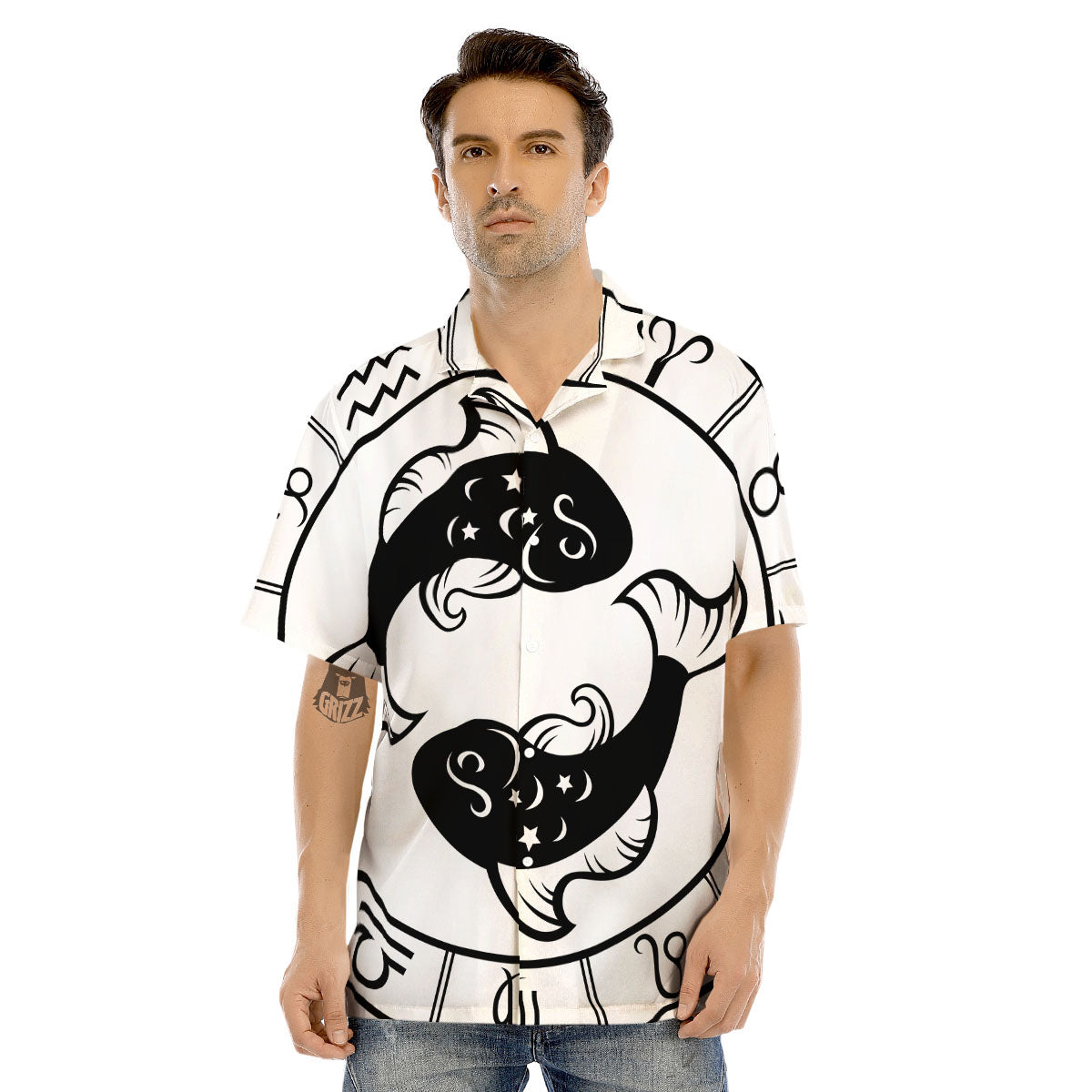 Pisces Sign White And Black Print Men's Hawaiian Shirt-grizzshop