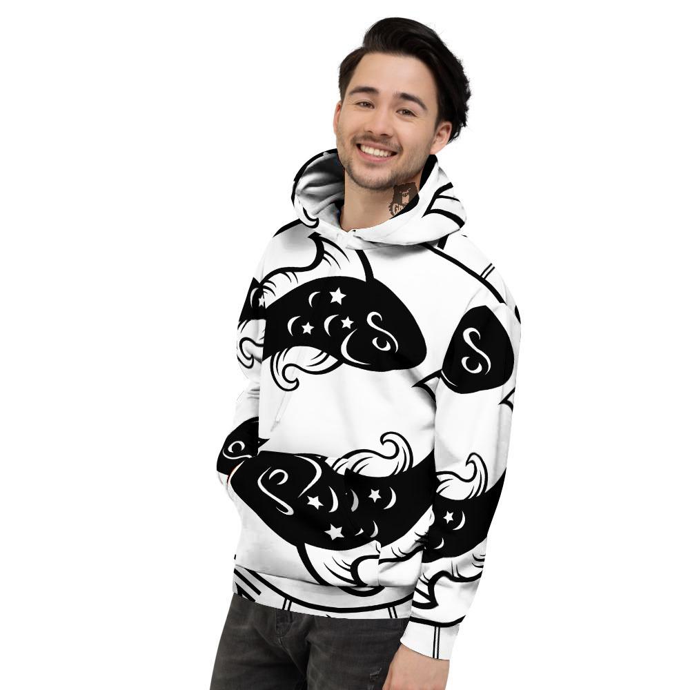 Pisces Sign White And Black Print Men's Hoodie-grizzshop