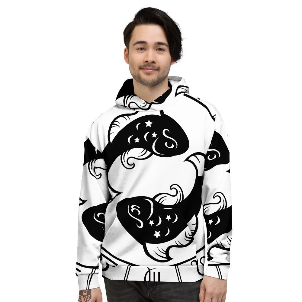 Pisces Sign White And Black Print Men's Hoodie-grizzshop