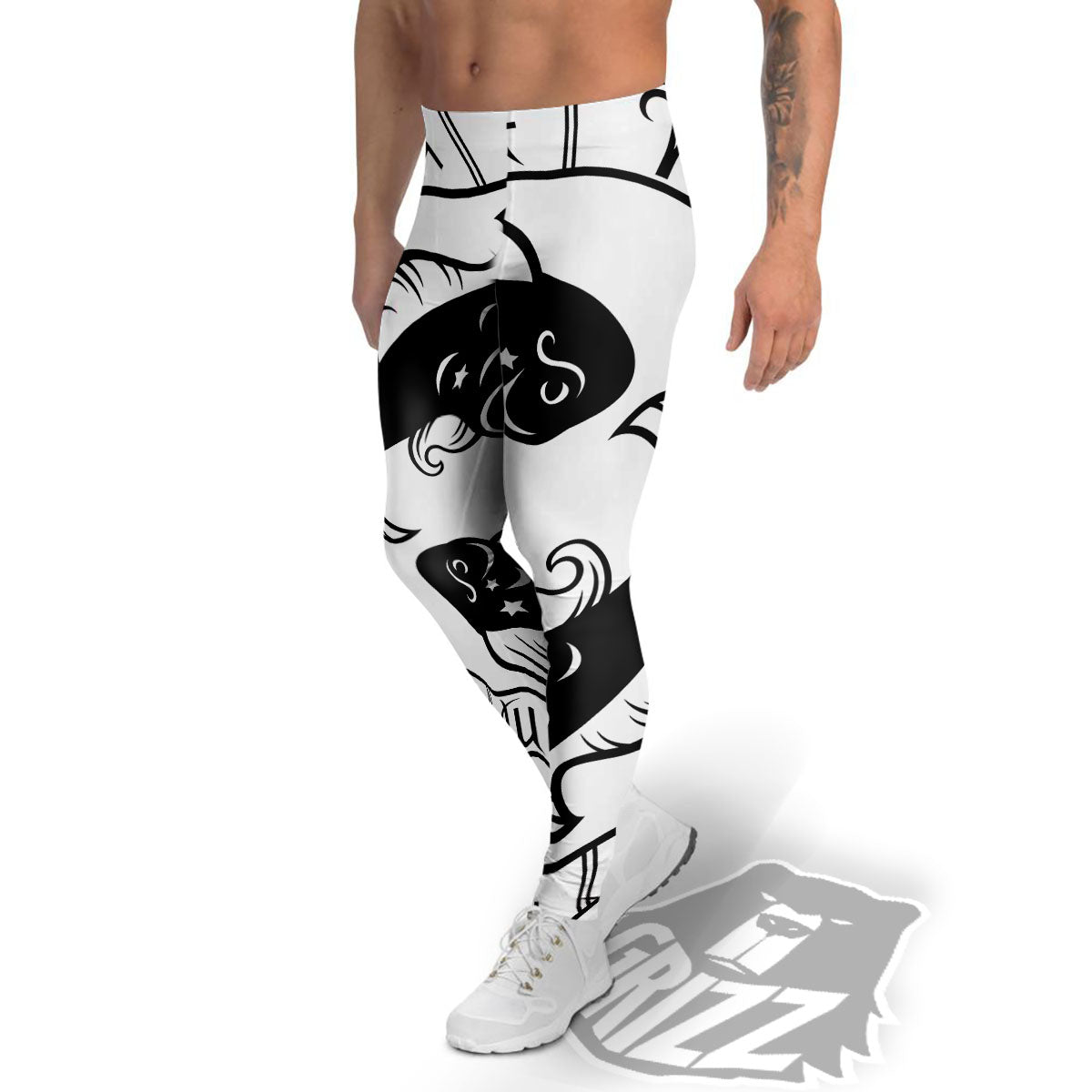 Pisces Sign White And Black Print Men's Leggings-grizzshop