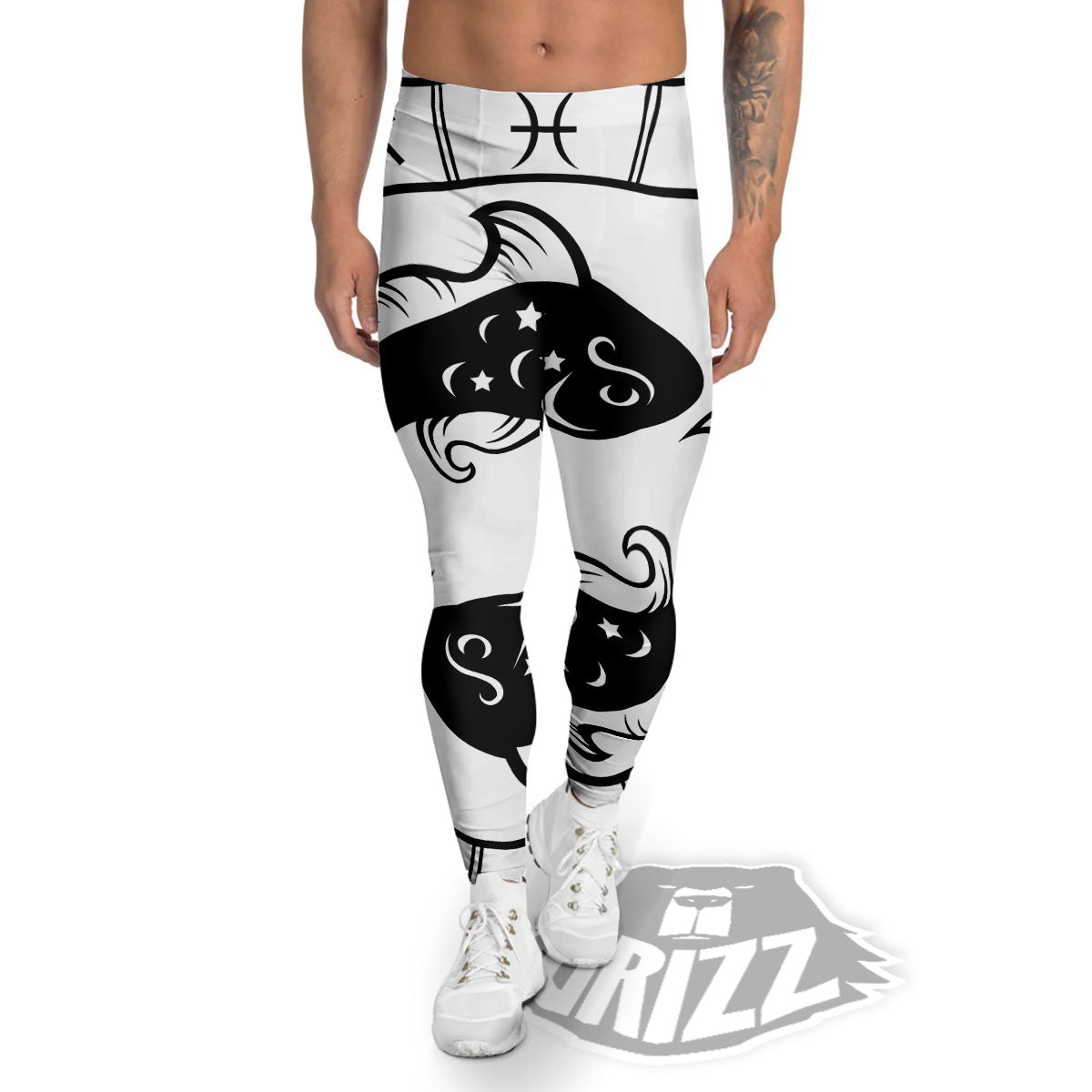 Pisces Sign White And Black Print Men's Leggings-grizzshop