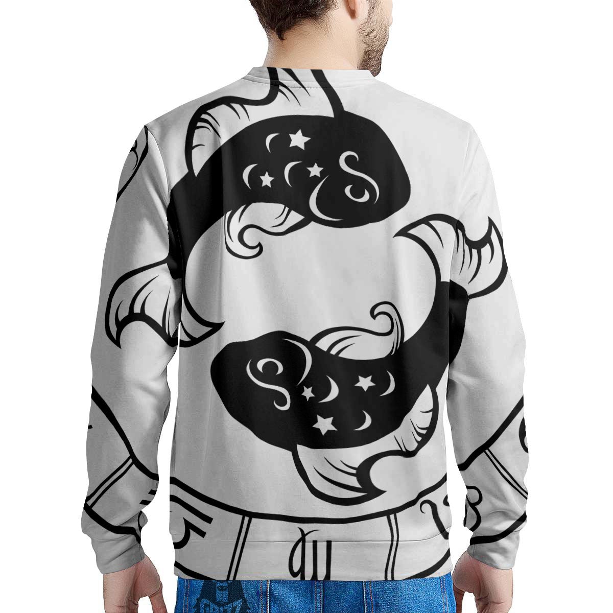 Pisces Sign White And Black Print Men's Sweatshirt-grizzshop