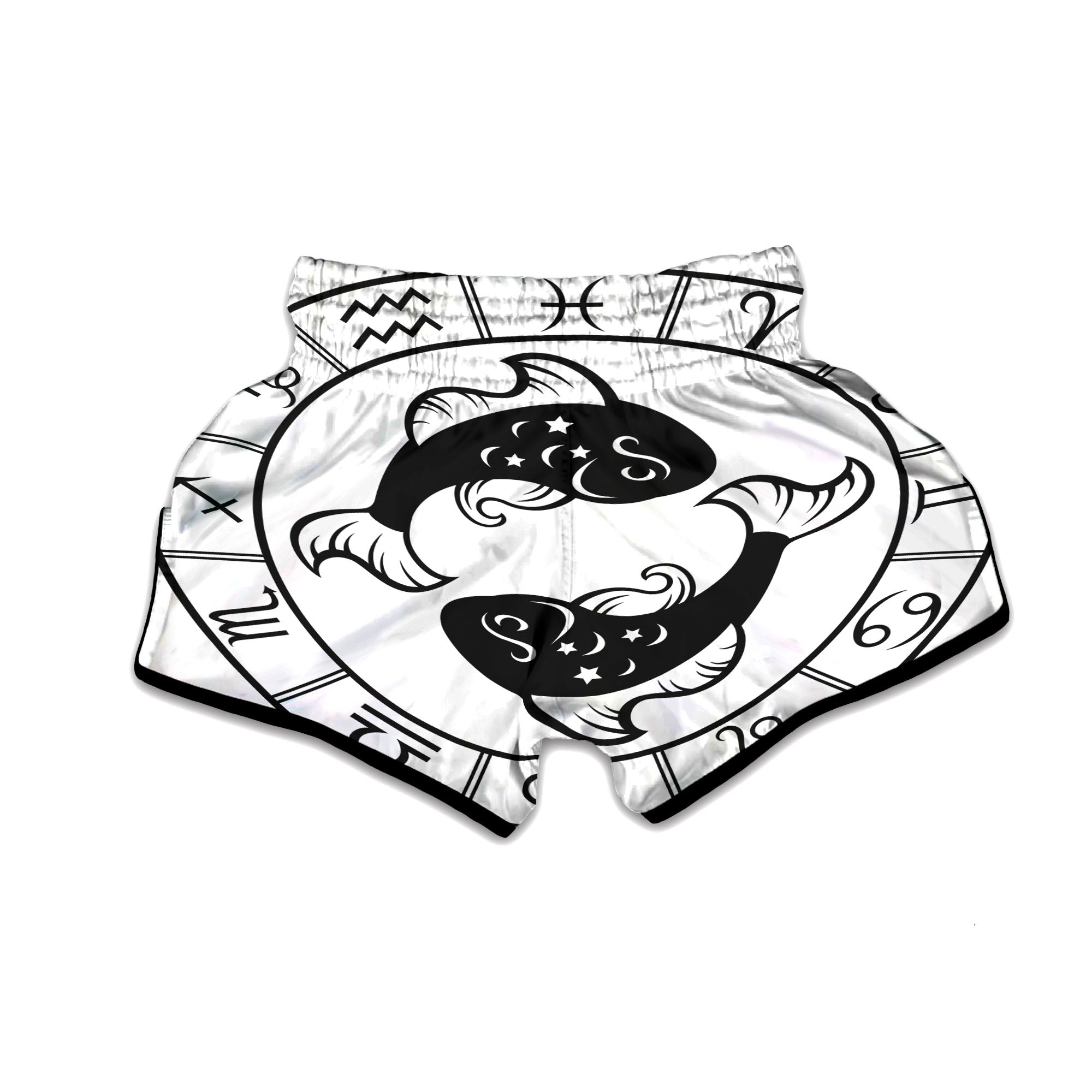 Pisces Sign White And Black Print Muay Thai Boxing Shorts-grizzshop