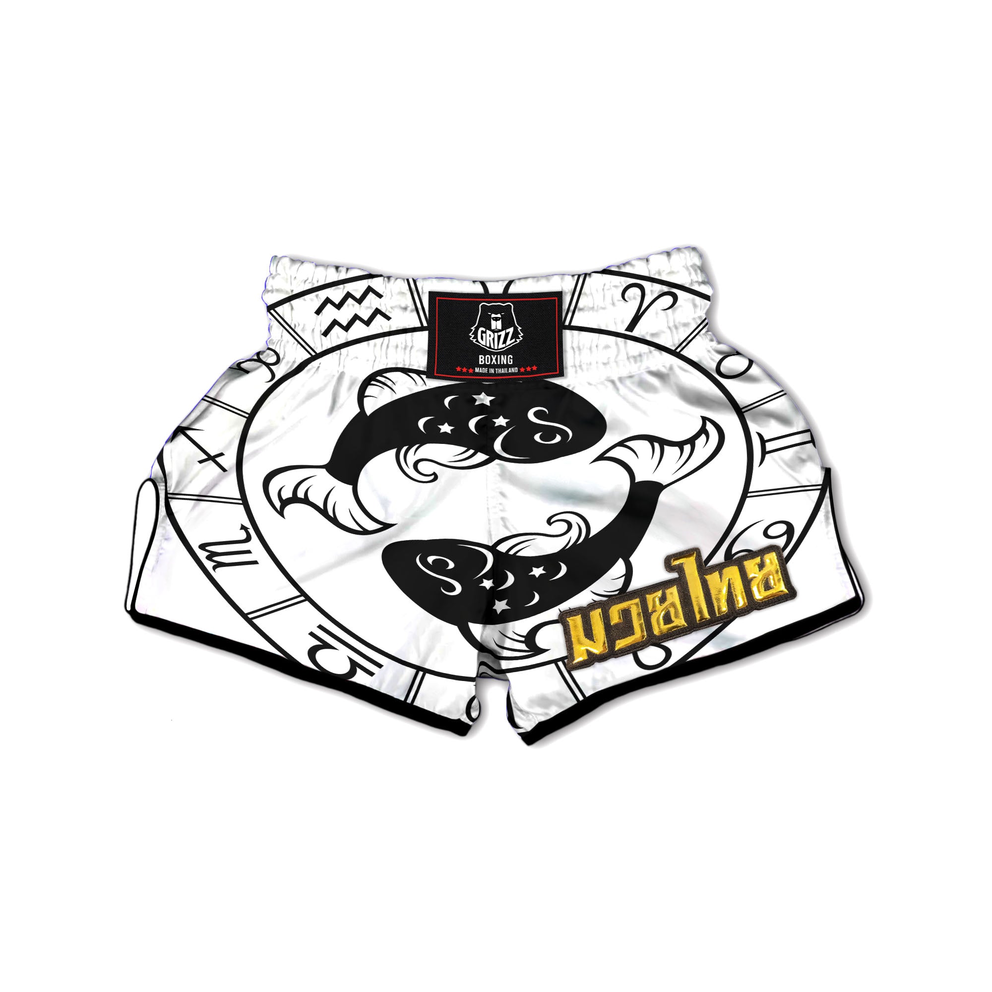 Pisces Sign White And Black Print Muay Thai Boxing Shorts-grizzshop