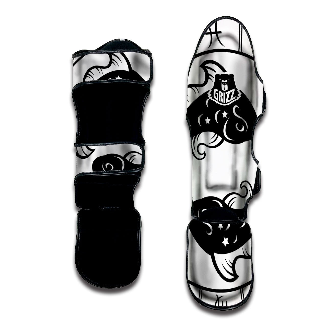 Pisces Sign White And Black Print Muay Thai Shin Guards-grizzshop