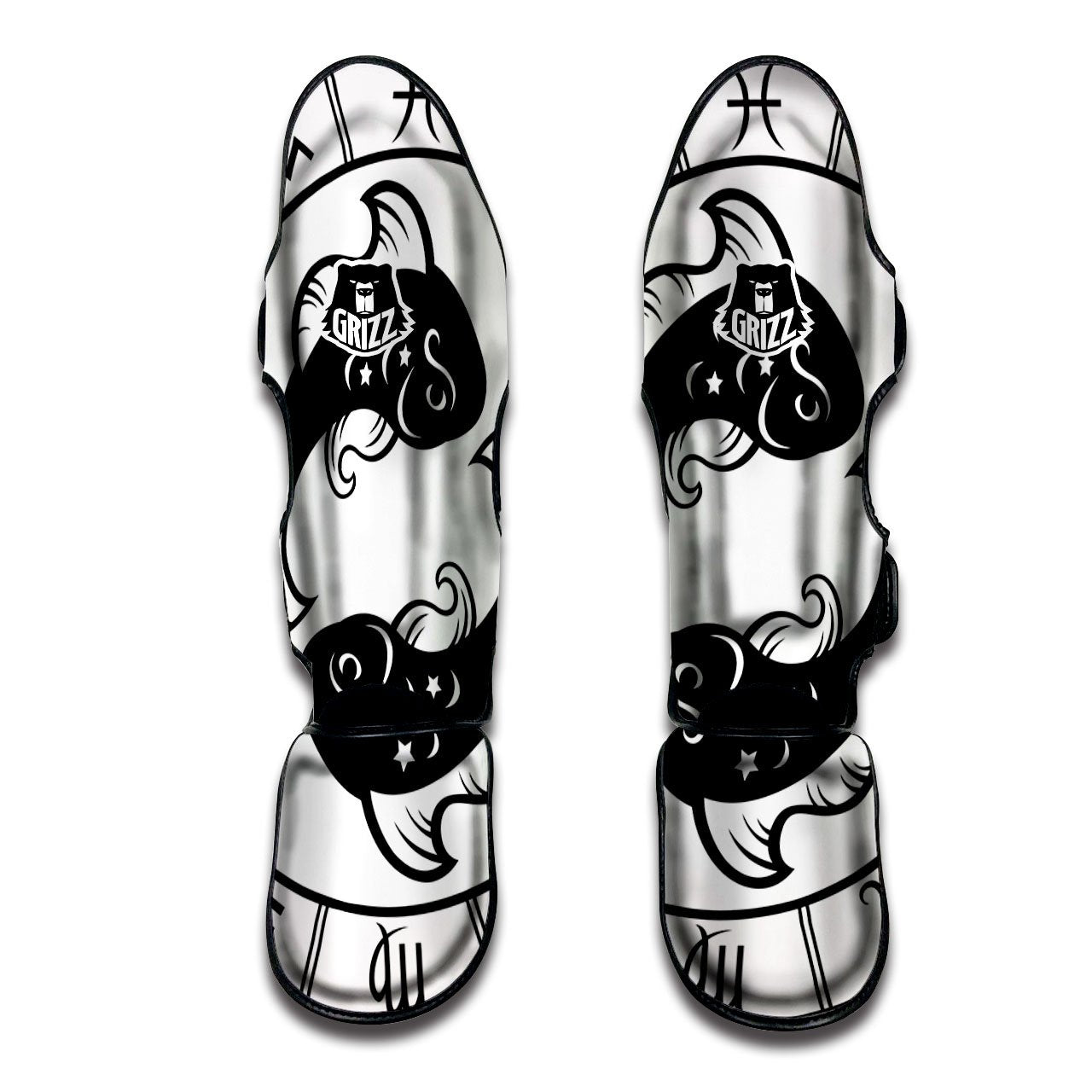 Pisces Sign White And Black Print Muay Thai Shin Guards-grizzshop