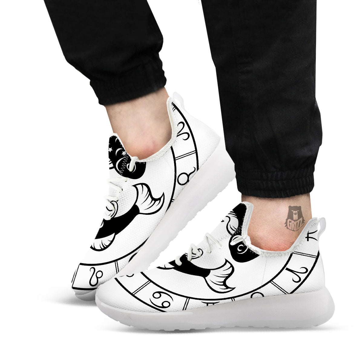 Pisces Sign White And Black Print White Athletic Shoes-grizzshop