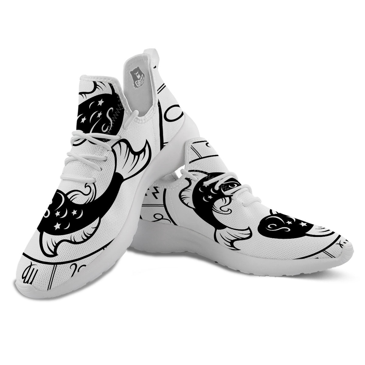 Pisces Sign White And Black Print White Athletic Shoes-grizzshop