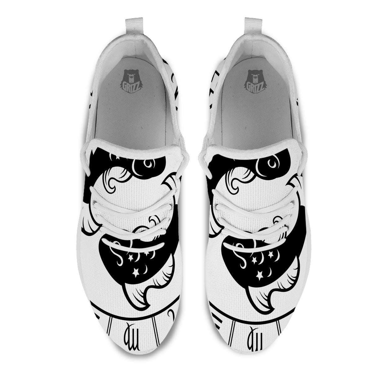 Pisces Sign White And Black Print White Athletic Shoes-grizzshop