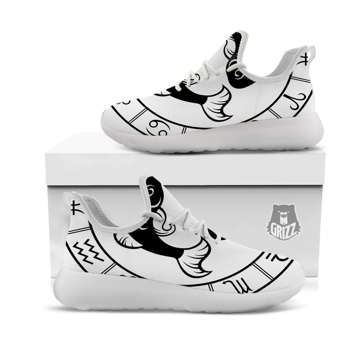 Pisces Sign White And Black Print White Athletic Shoes-grizzshop