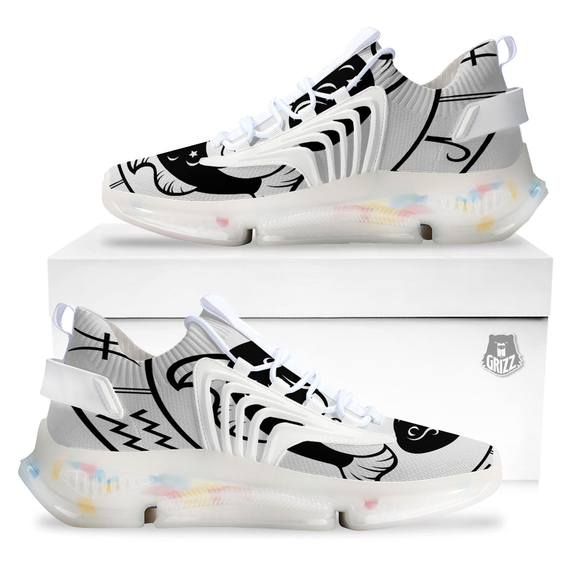 Pisces Sign White And Black Print White Gym Shoes-grizzshop