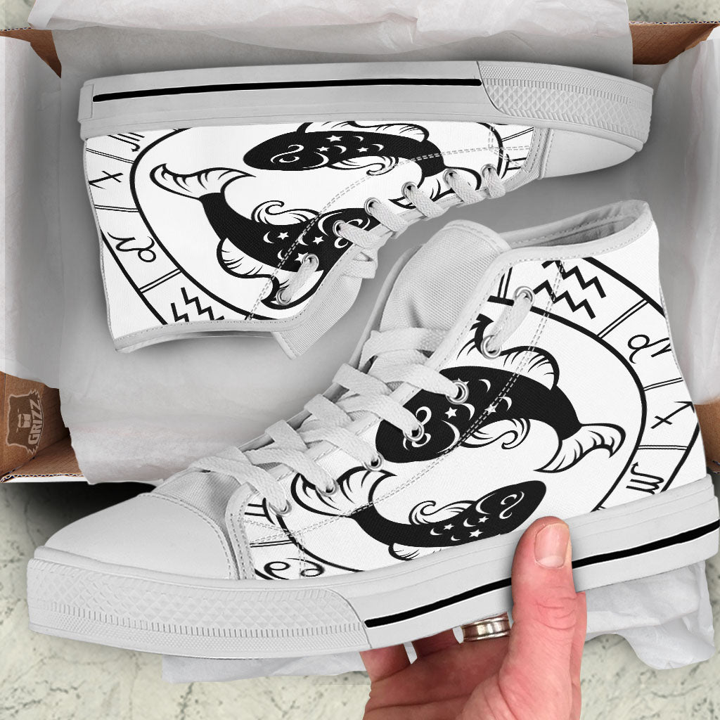 Pisces Sign White And Black Print White High Top Shoes-grizzshop