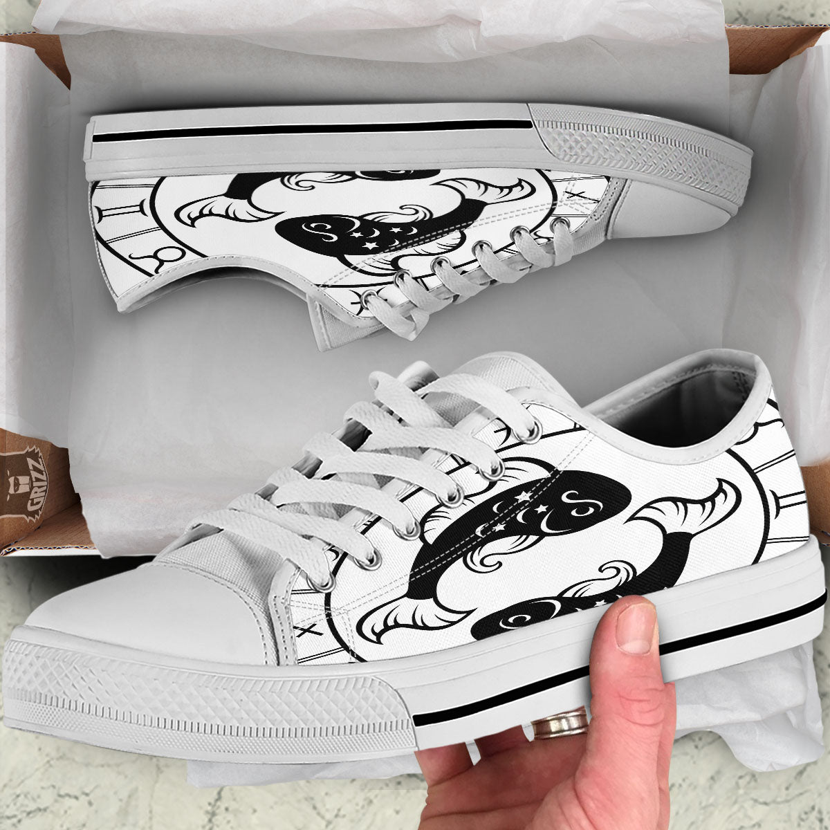 Pisces Sign White And Black Print White Low Top Shoes-grizzshop