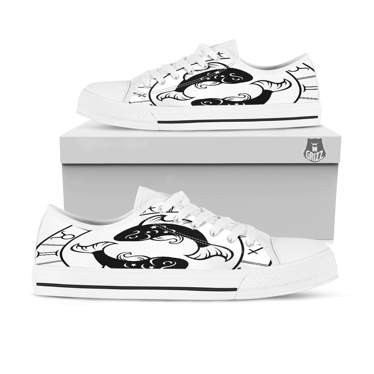 Pisces Sign White And Black Print White Low Top Shoes-grizzshop