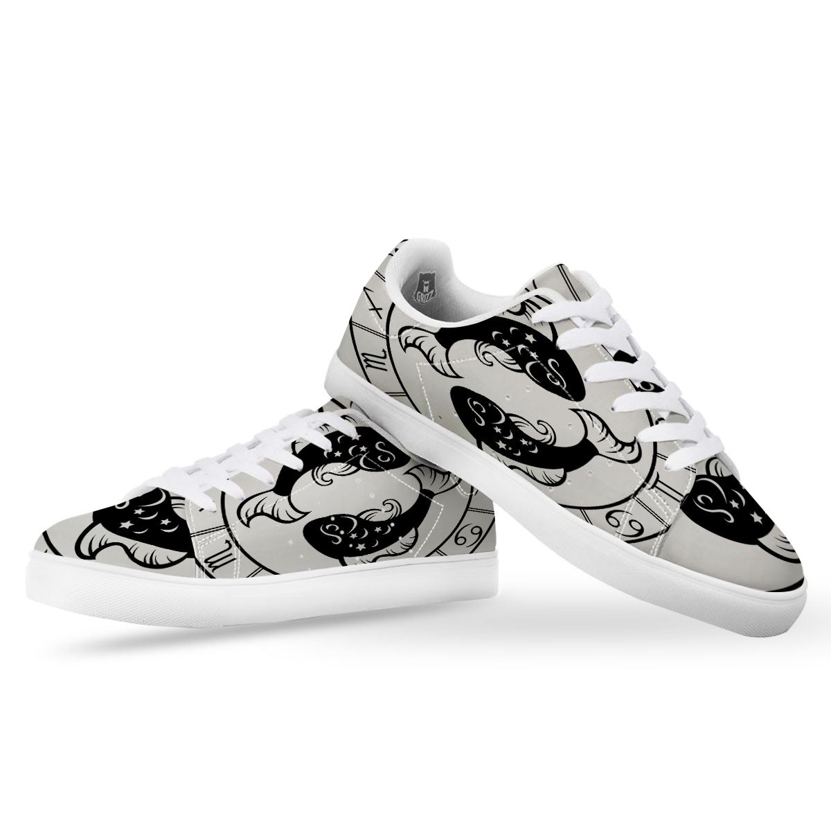 Pisces Sign White And Black Print White Low Top Sneakers-grizzshop