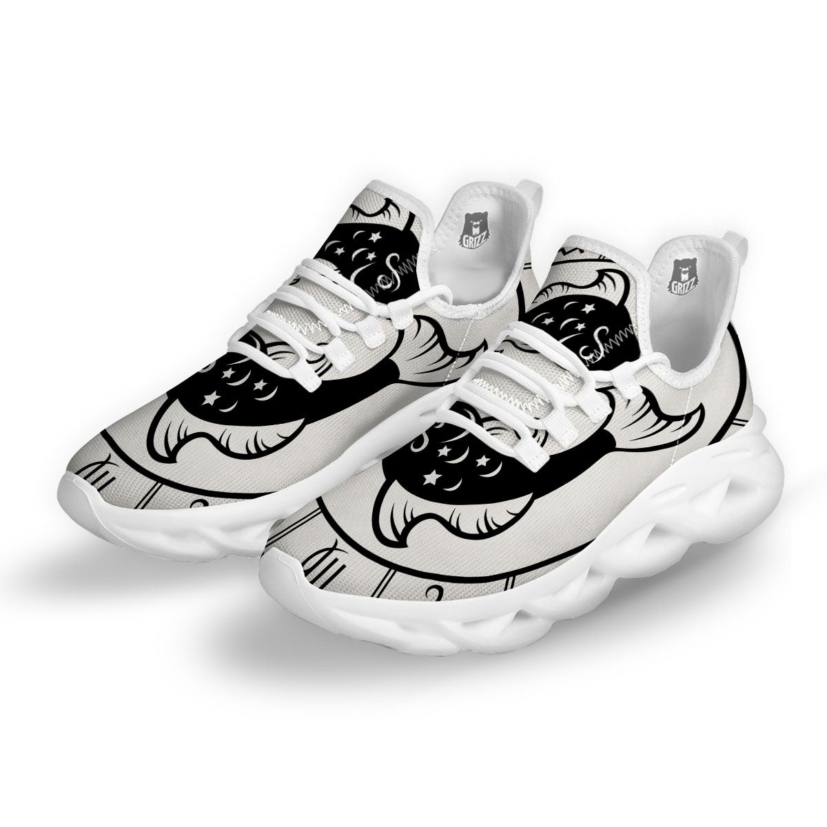 Pisces Sign White And Black Print White Running Shoes-grizzshop