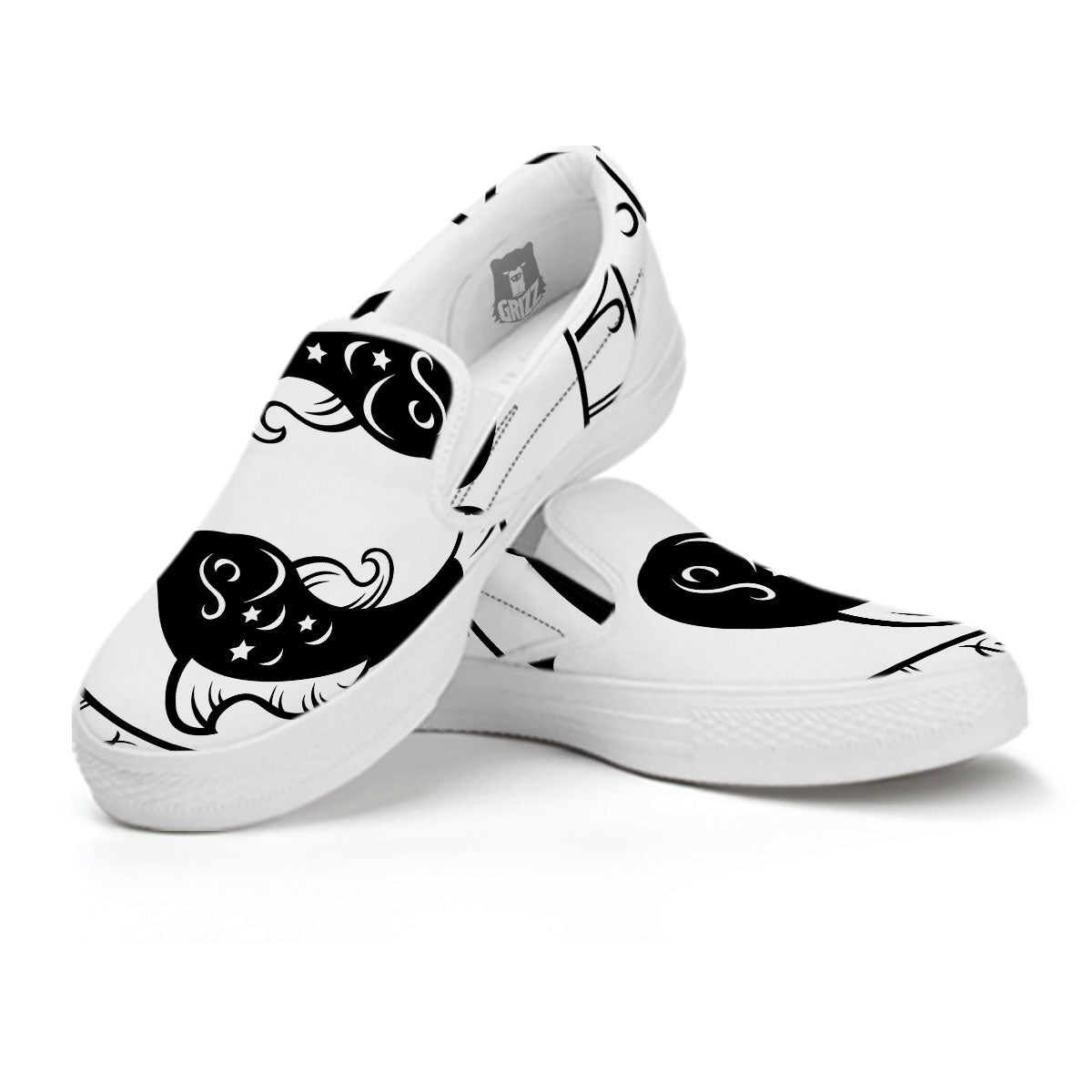Pisces Sign White And Black Print White Slip On Shoes-grizzshop