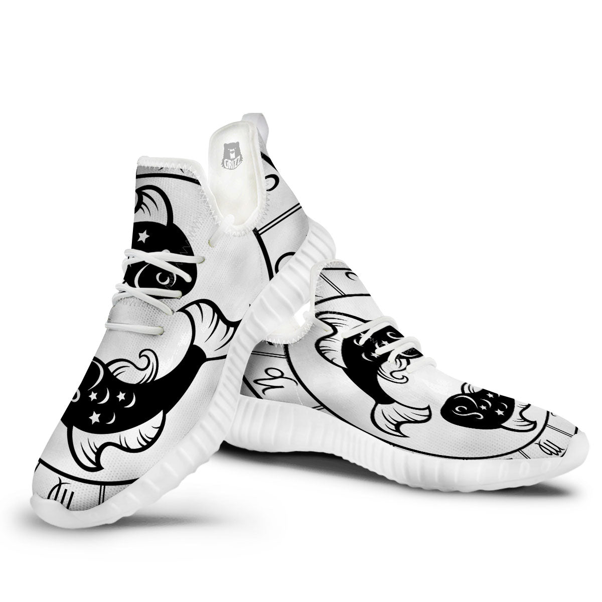 Pisces Sign White And Black Print White Walking Shoes-grizzshop