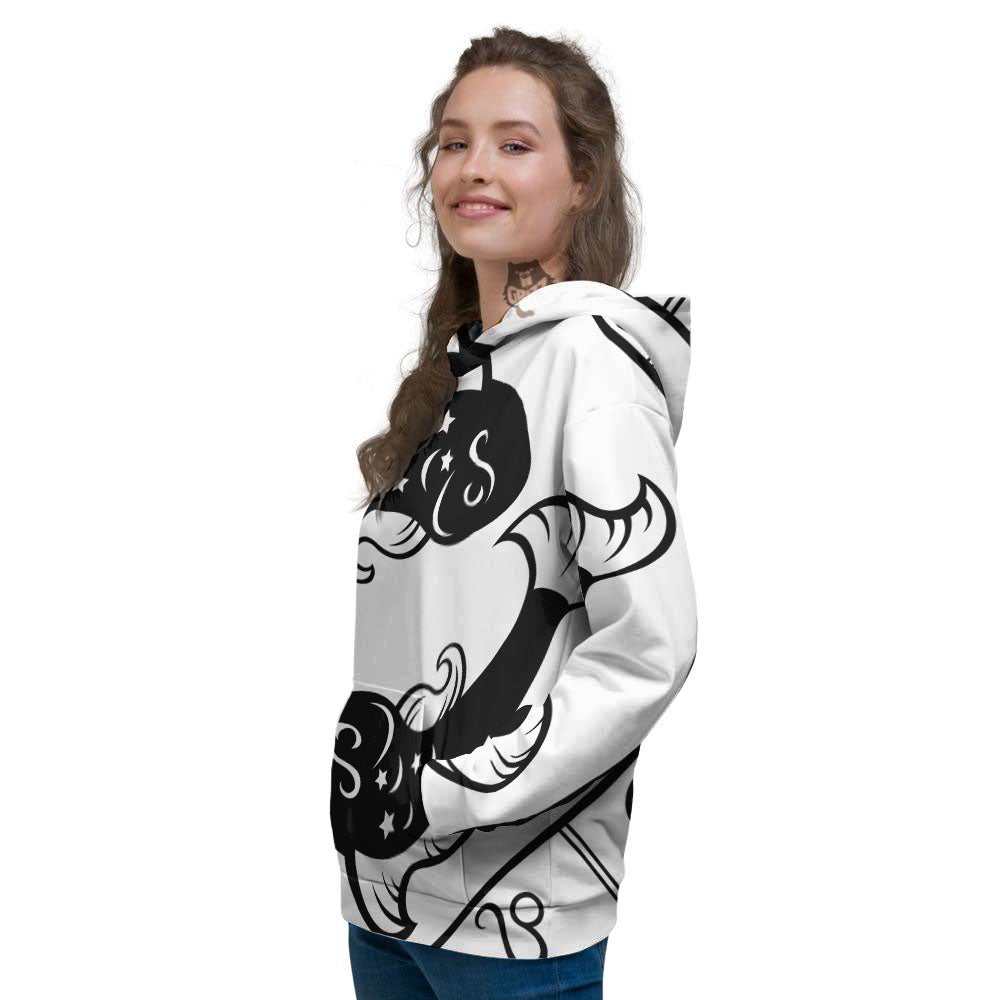Pisces Sign White And Black Print Women's Hoodie-grizzshop
