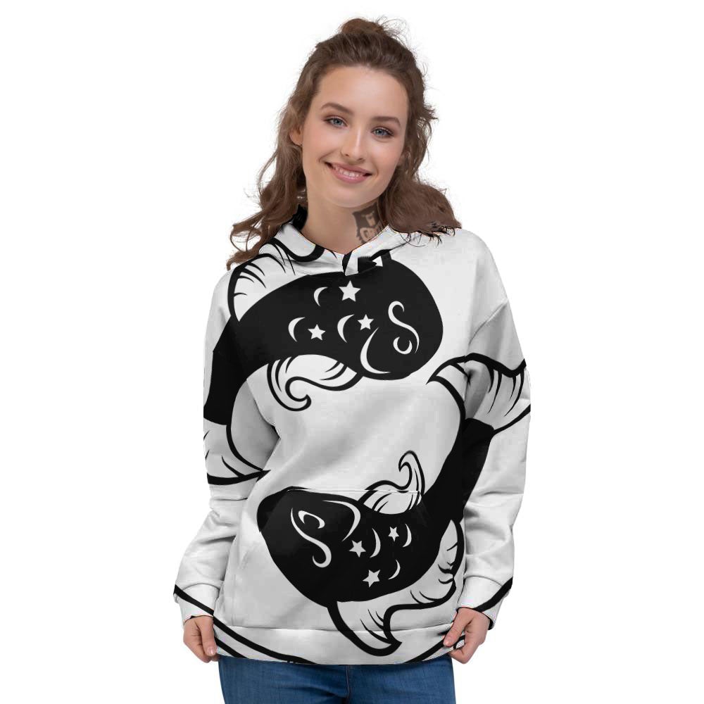 Pisces Sign White And Black Print Women's Hoodie-grizzshop