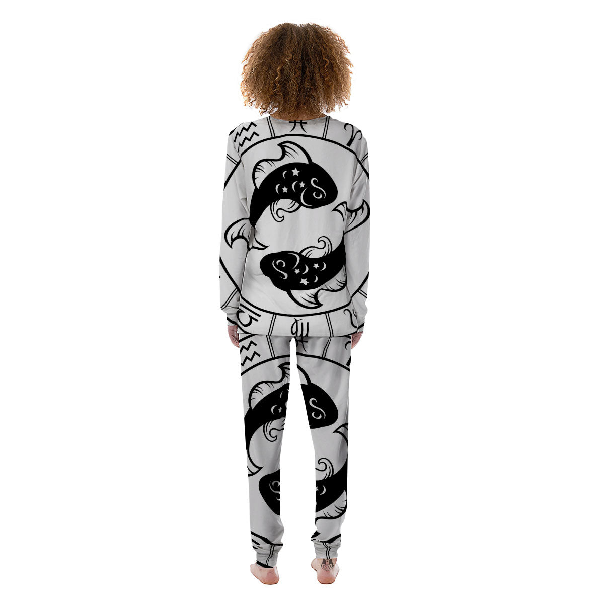 Pisces Sign White And Black Print Women's Pajamas-grizzshop