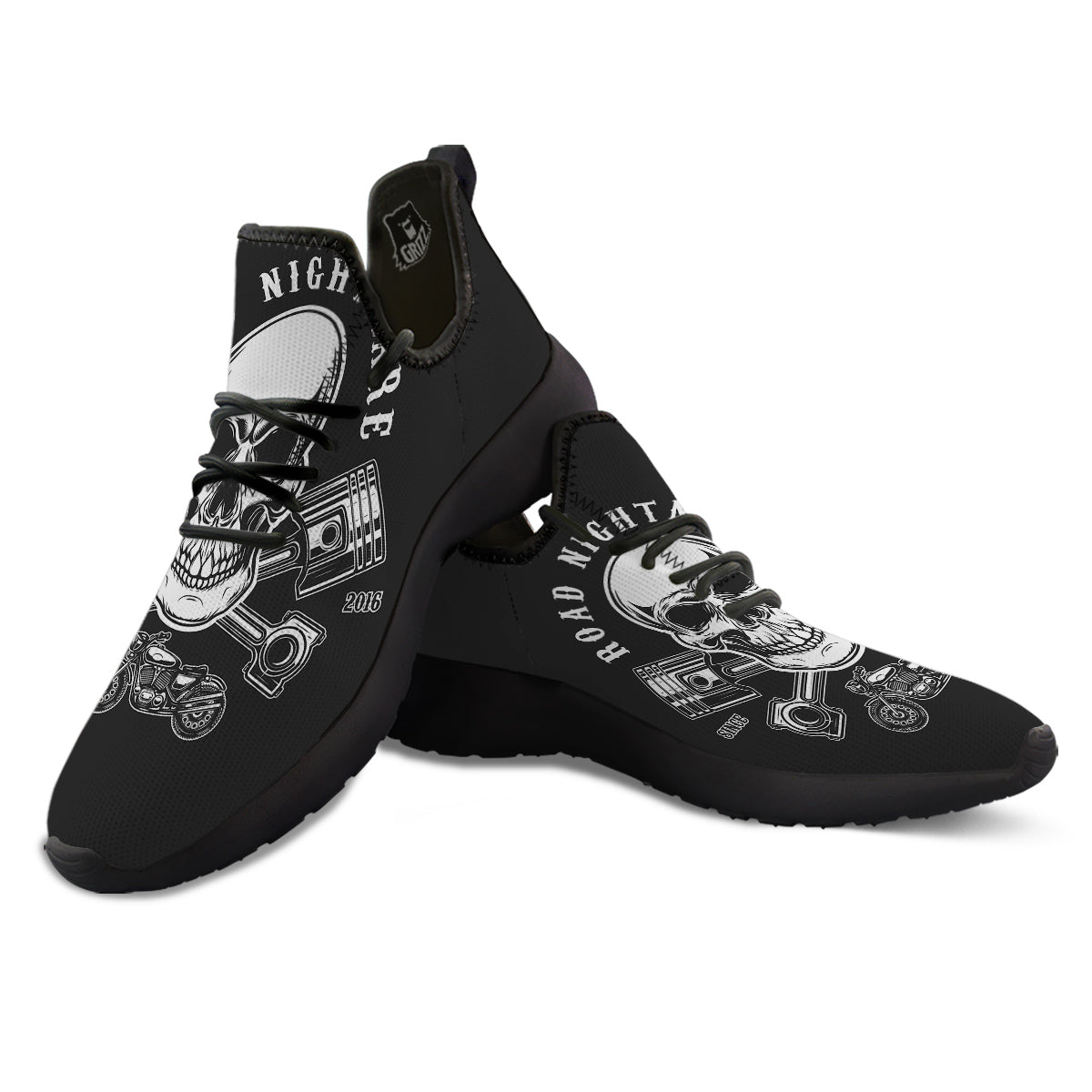 Piston Skull Mechanic Cross Print Black Athletic Shoes-grizzshop