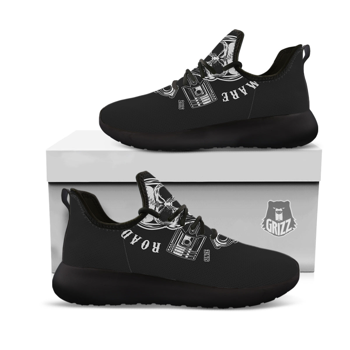 Piston Skull Mechanic Cross Print Black Athletic Shoes-grizzshop