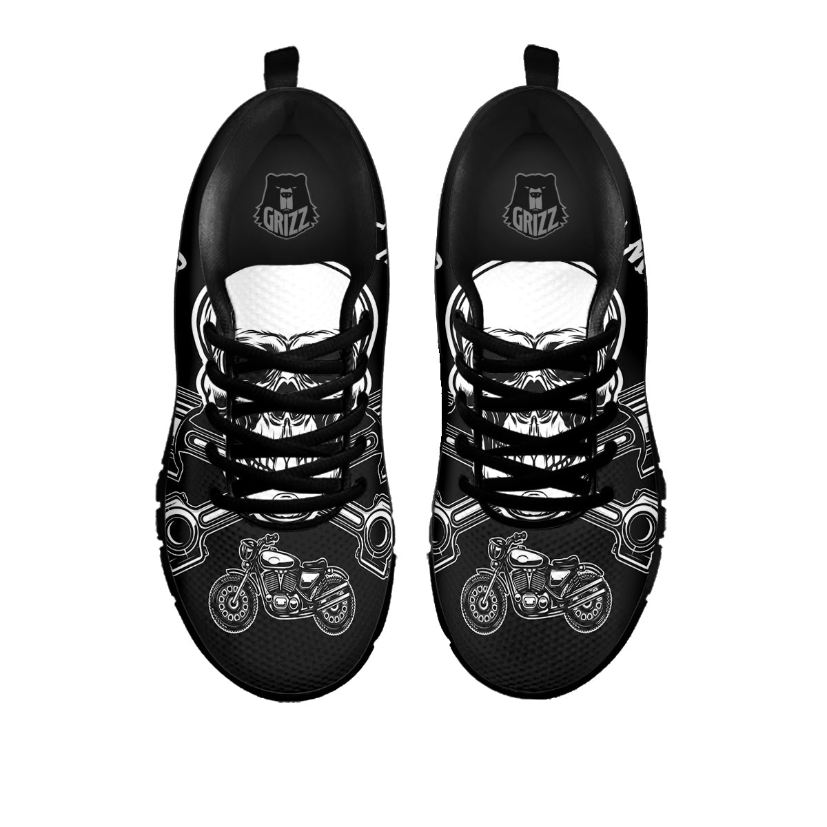 Piston Skull Mechanic Cross Print Black Sneaker-grizzshop