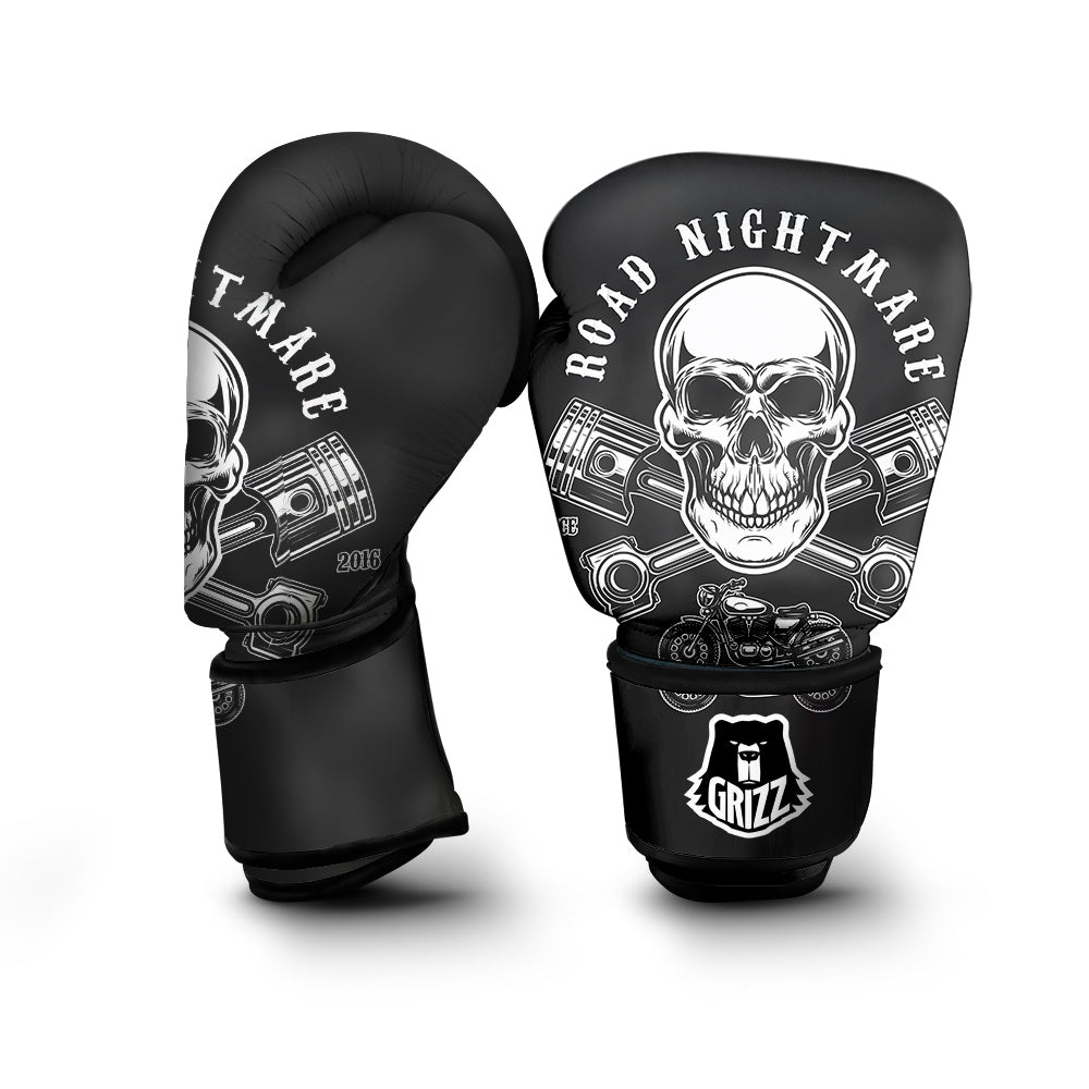Piston Skull Mechanic Cross Print Boxing Gloves-grizzshop