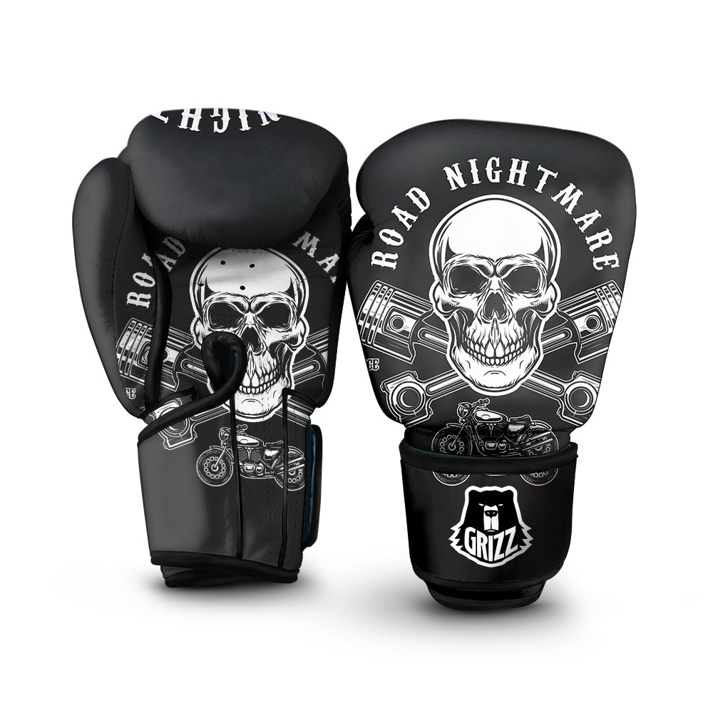Piston Skull Mechanic Cross Print Boxing Gloves-grizzshop
