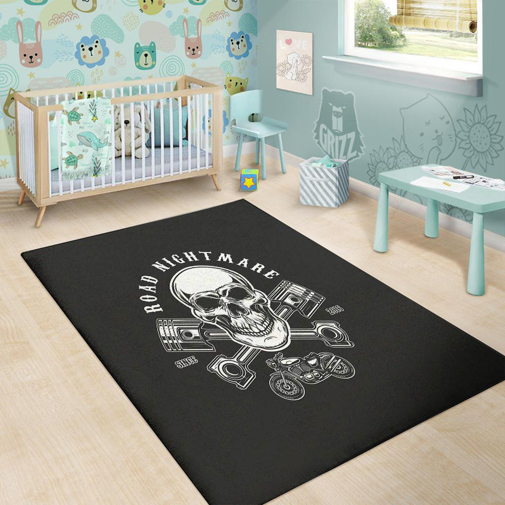 Piston Skull Mechanic Cross Print Floor Mat-grizzshop