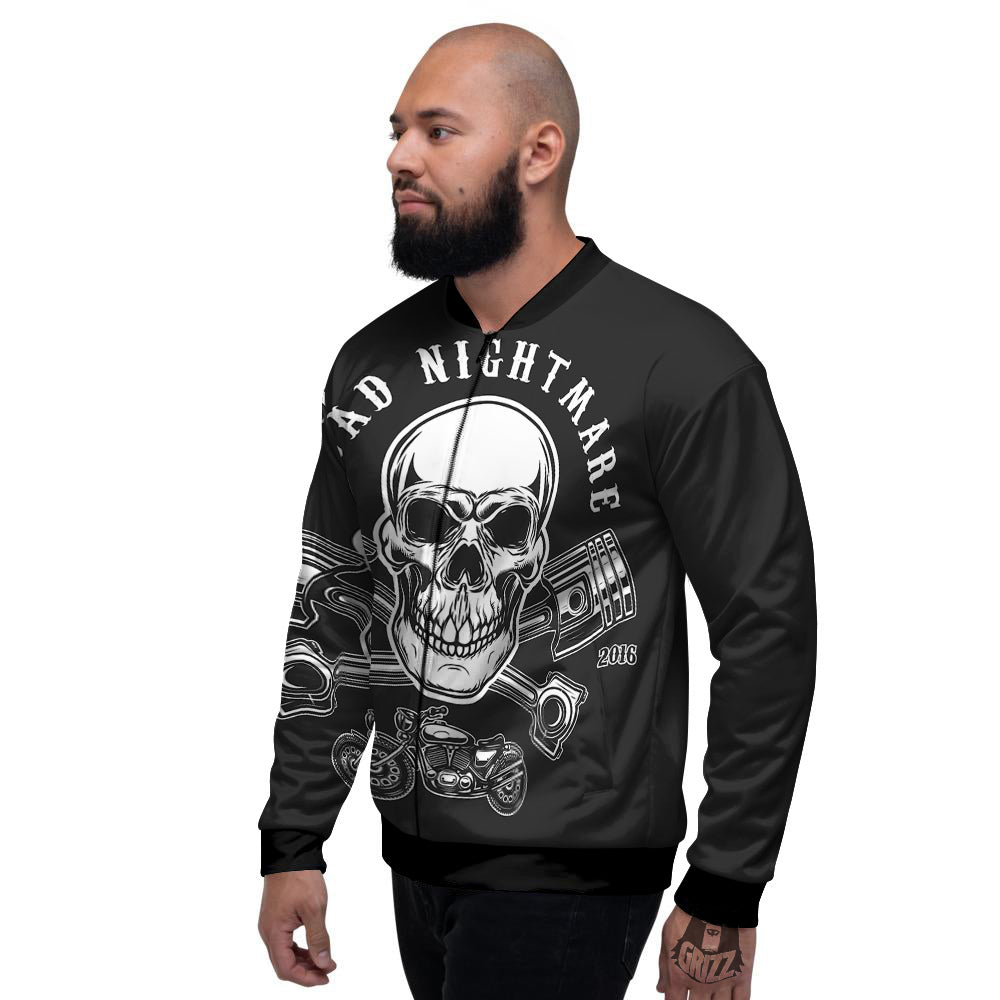 Piston Skull Mechanic Cross Print Men's Bomber Jacket-grizzshop
