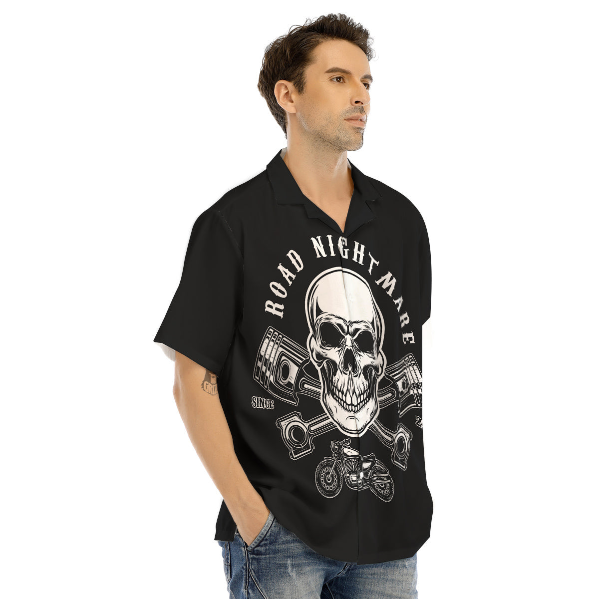 Piston Skull Mechanic Cross Print Men's Hawaiian Shirt-grizzshop