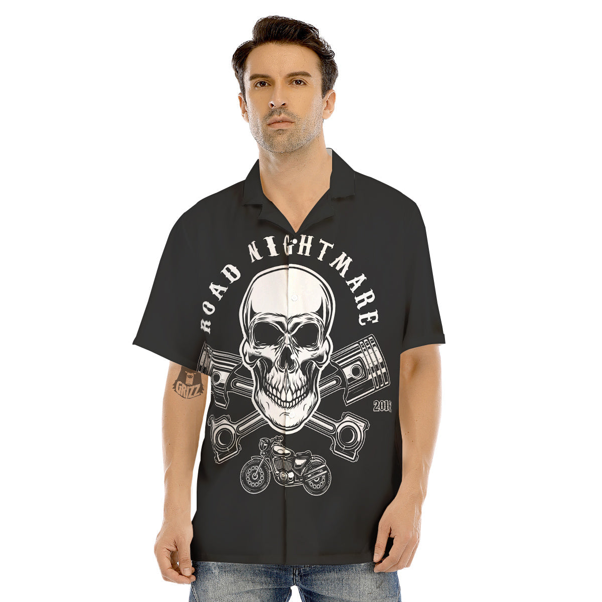 Piston Skull Mechanic Cross Print Men's Hawaiian Shirt-grizzshop