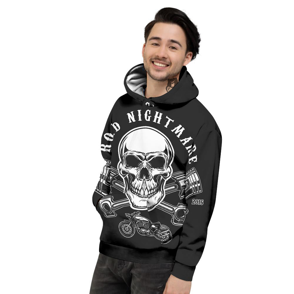 Piston Skull Mechanic Cross Print Men's Hoodie-grizzshop
