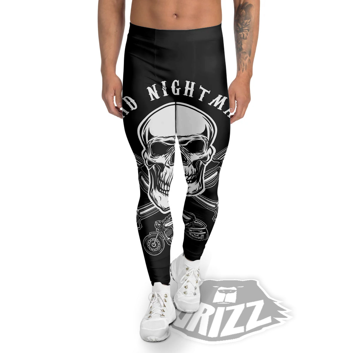 Piston Skull Mechanic Cross Print Men's Leggings-grizzshop