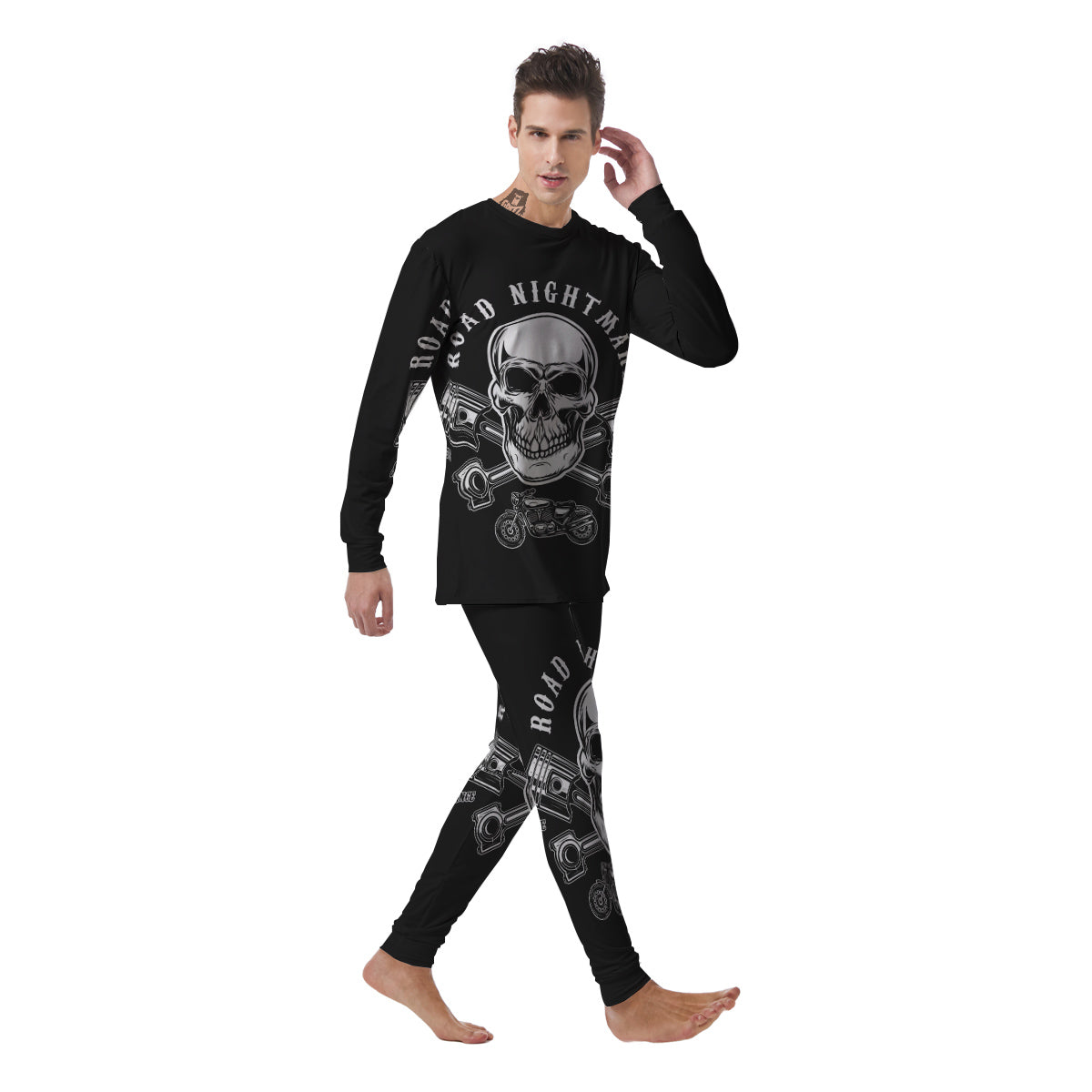 Piston Skull Mechanic Cross Print Men's Pajamas-grizzshop