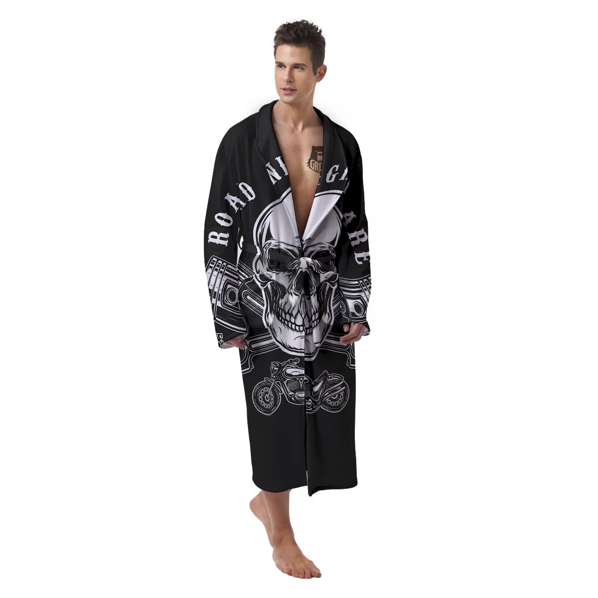 Piston Skull Mechanic Cross Print Men's Robe-grizzshop