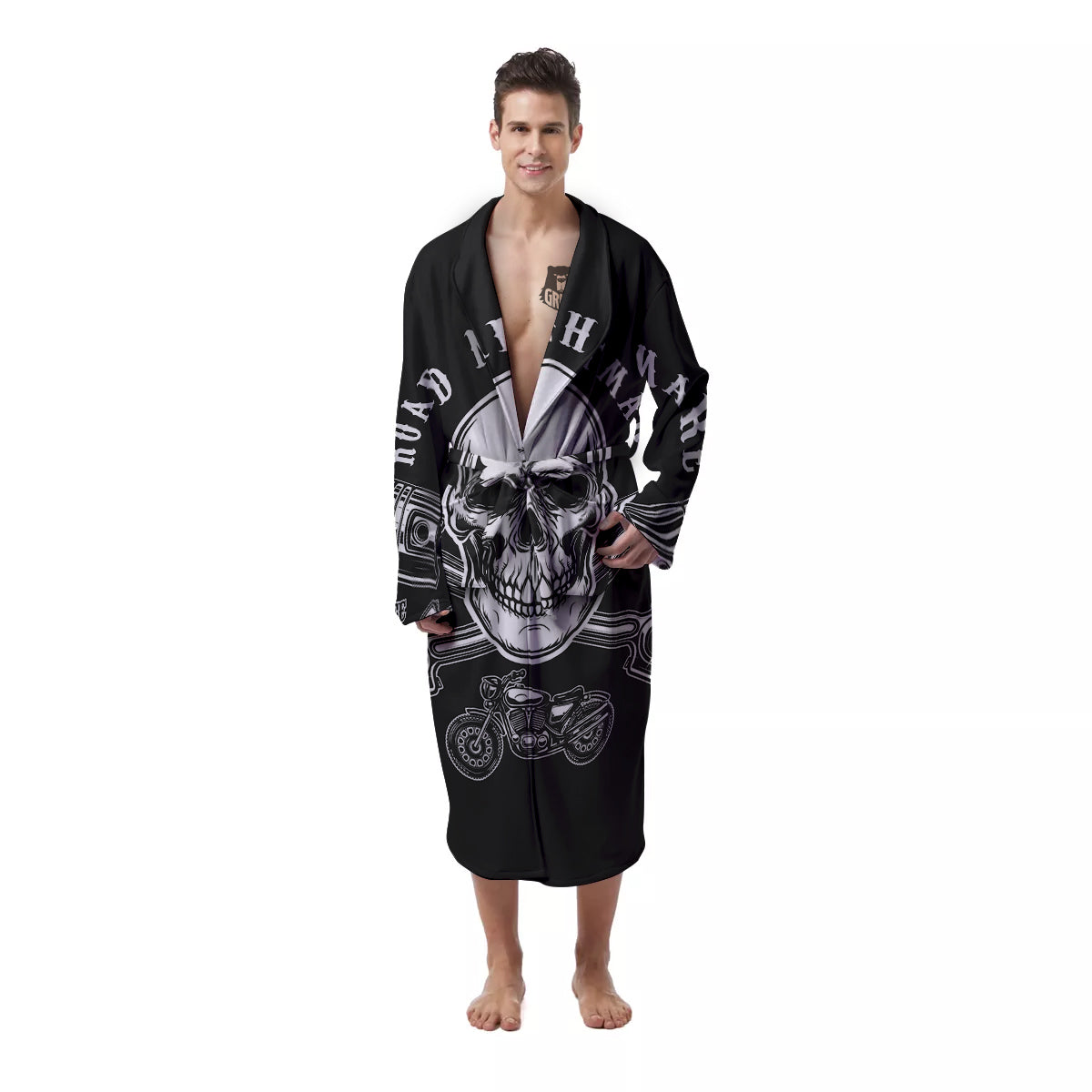 Piston Skull Mechanic Cross Print Men's Robe-grizzshop