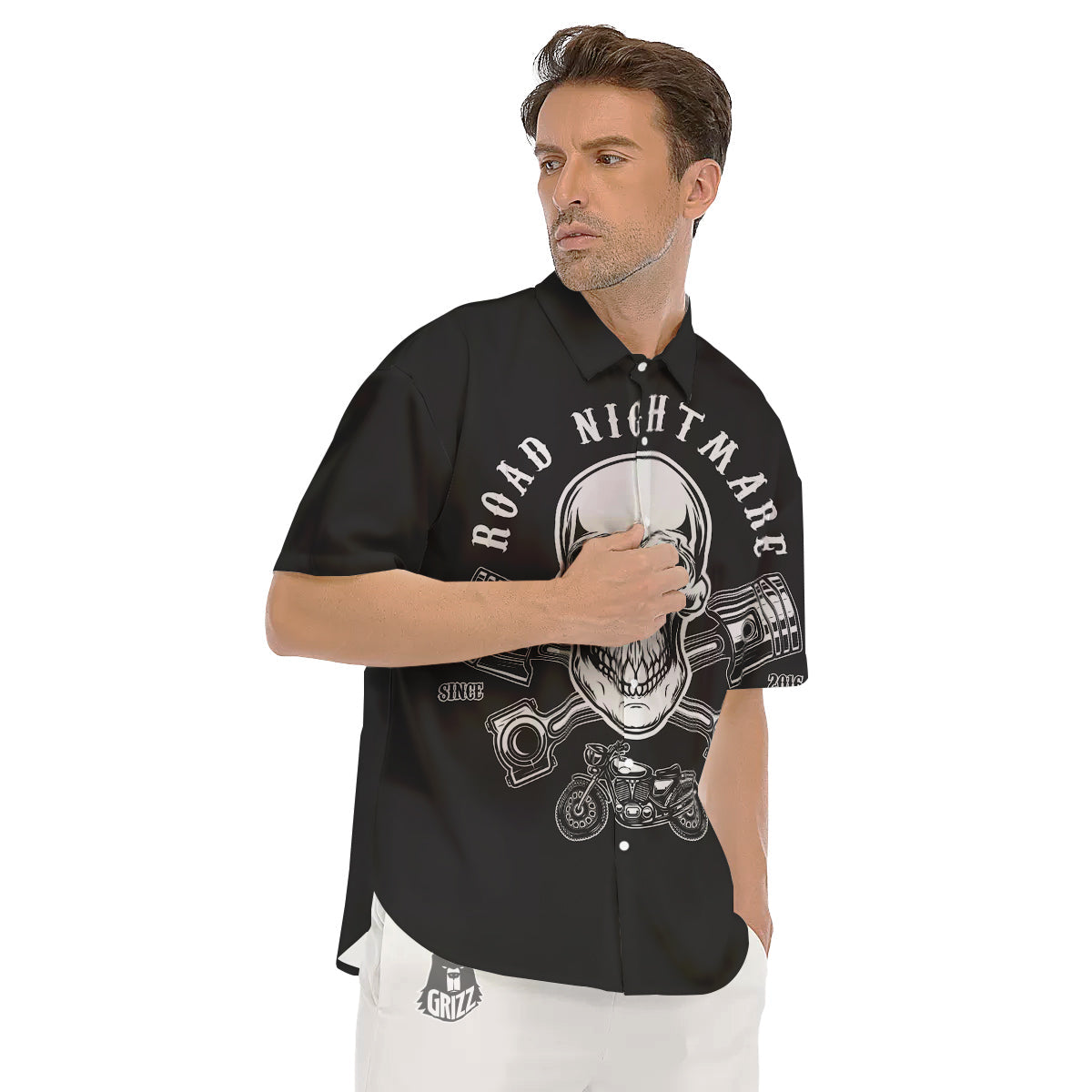Piston Skull Mechanic Cross Print Men's Short Sleeve Shirts-grizzshop
