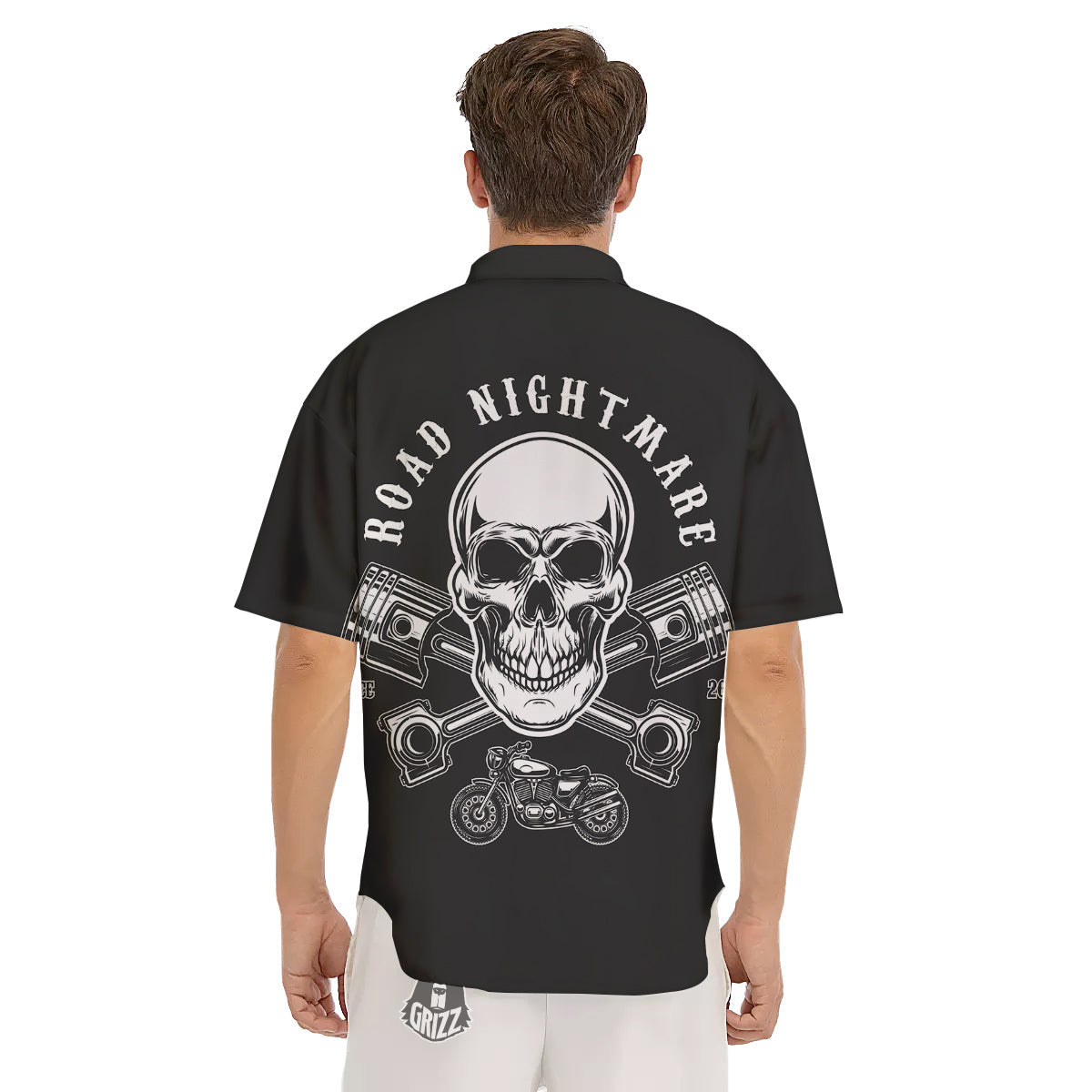 Piston Skull Mechanic Cross Print Men's Short Sleeve Shirts-grizzshop