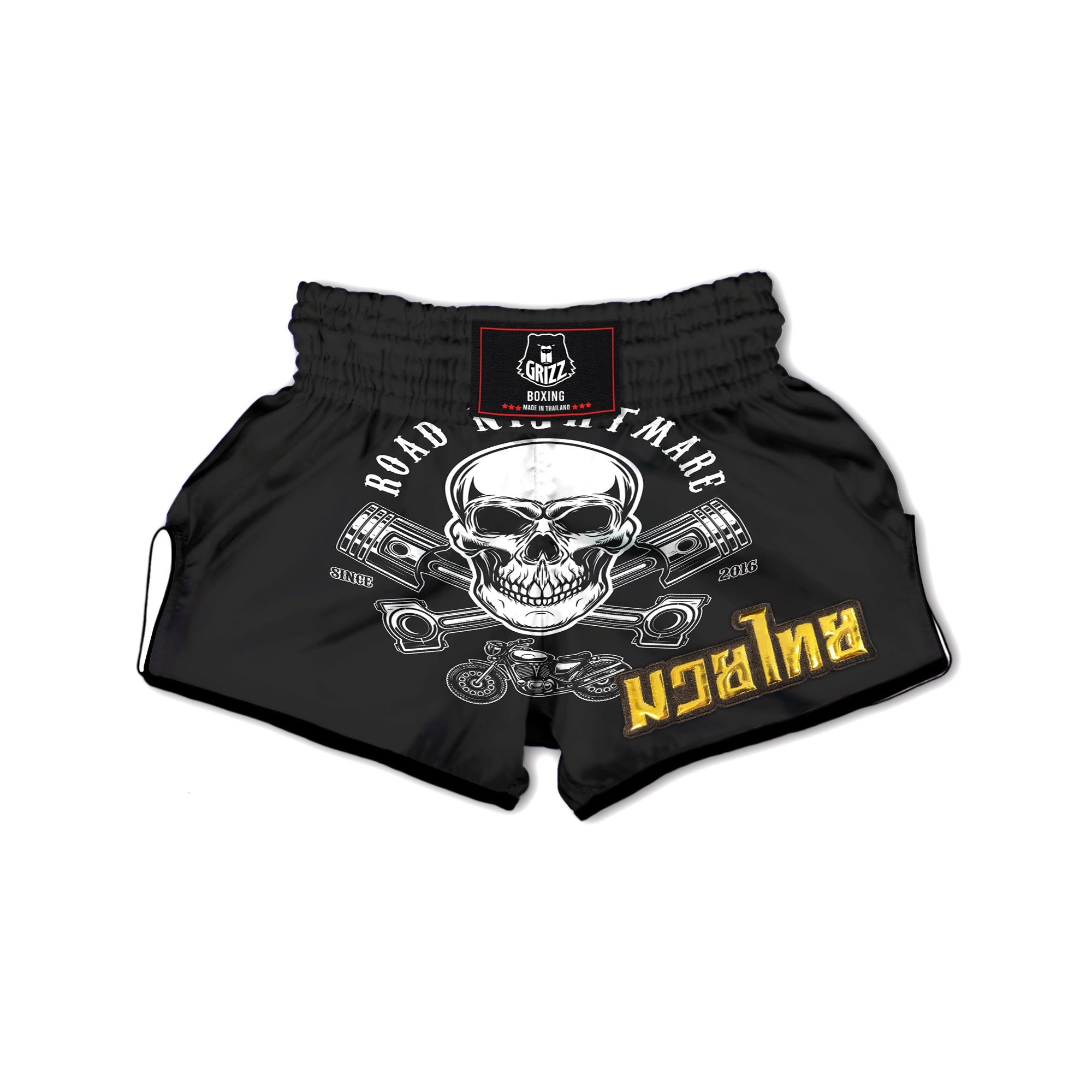 Piston Skull Mechanic Cross Print Muay Thai Boxing Shorts-grizzshop