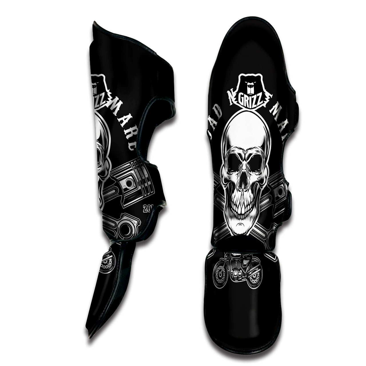 Piston Skull Mechanic Cross Print Muay Thai Shin Guards-grizzshop