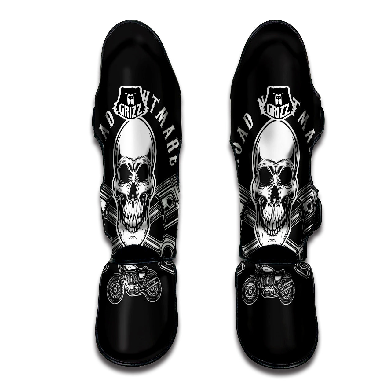 Piston Skull Mechanic Cross Print Muay Thai Shin Guards-grizzshop