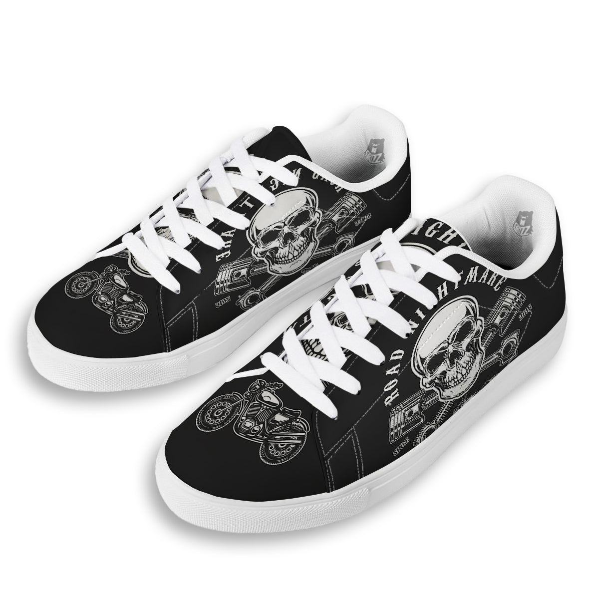 Piston Skull Mechanic Cross Print White Low Top Sneakers-grizzshop