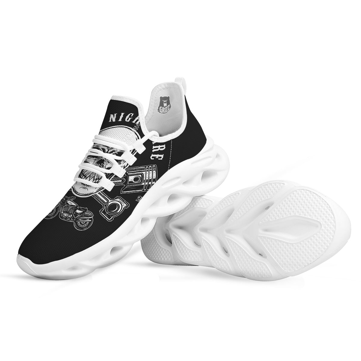 Piston Skull Mechanic Cross Print White Running Shoes-grizzshop