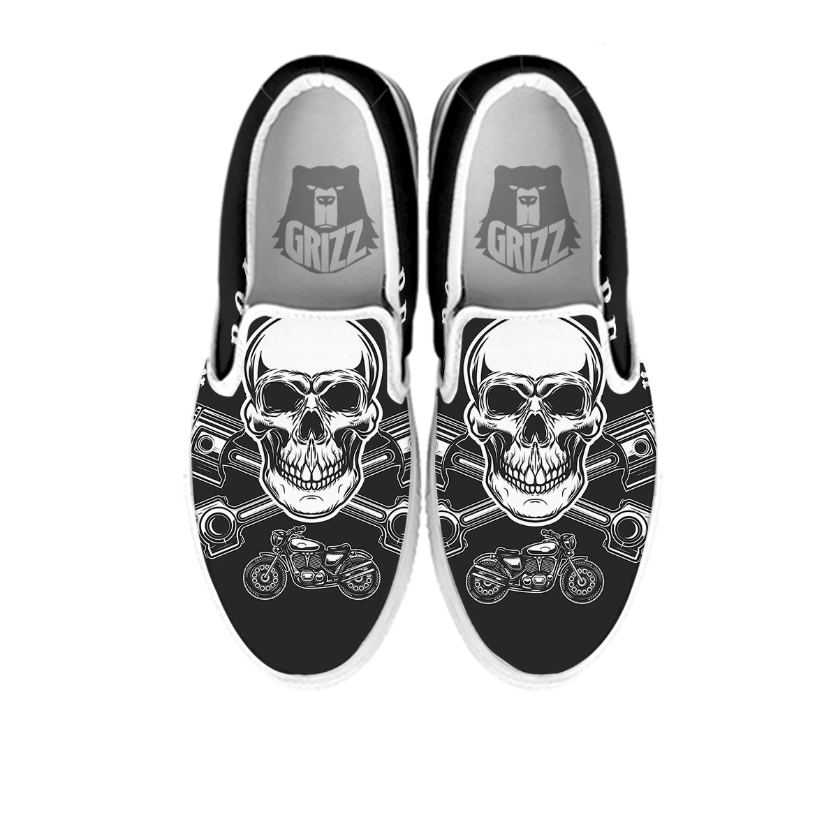 Piston Skull Mechanic Cross Print White Slip On Shoes-grizzshop