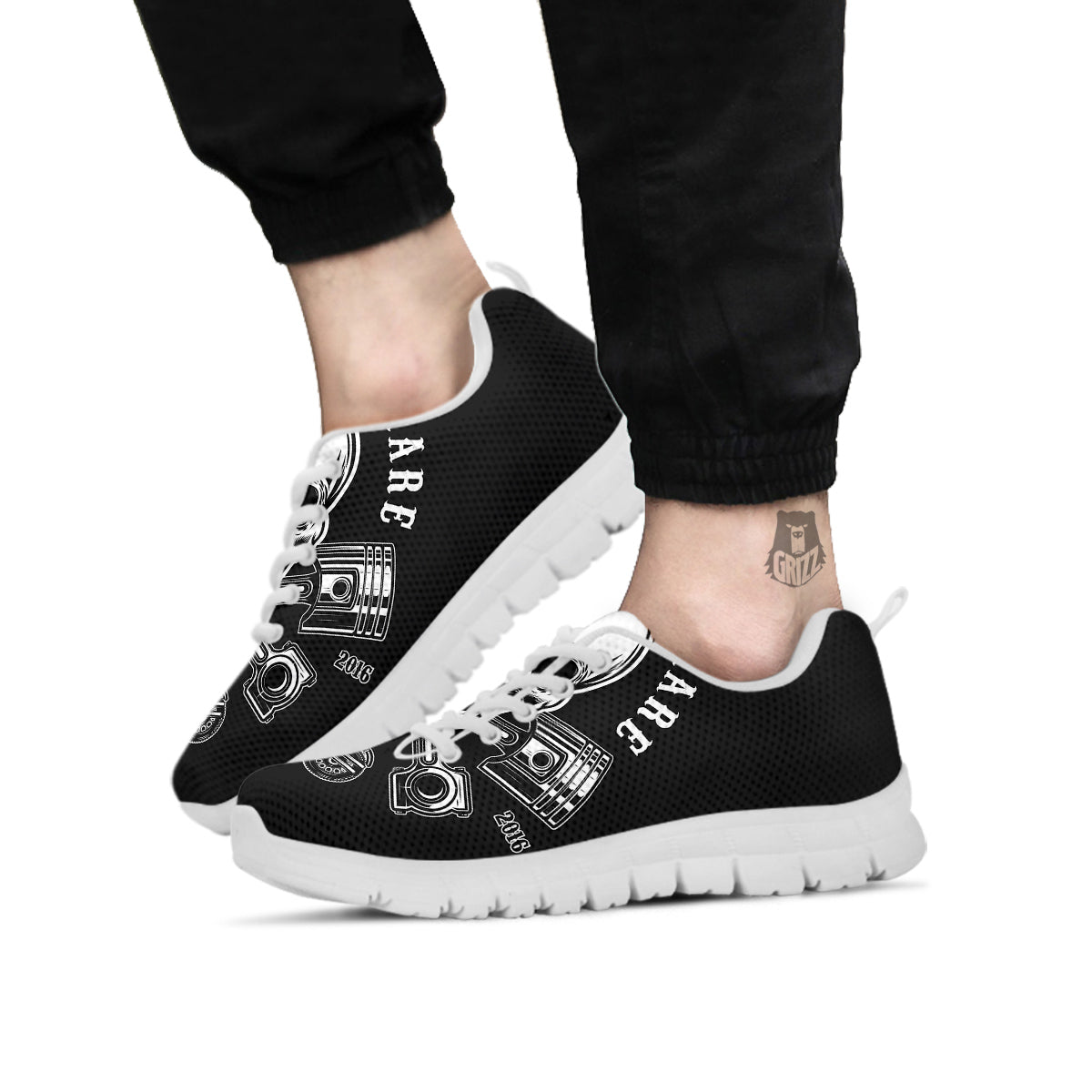 Piston Skull Mechanic Cross Print White Sneaker-grizzshop