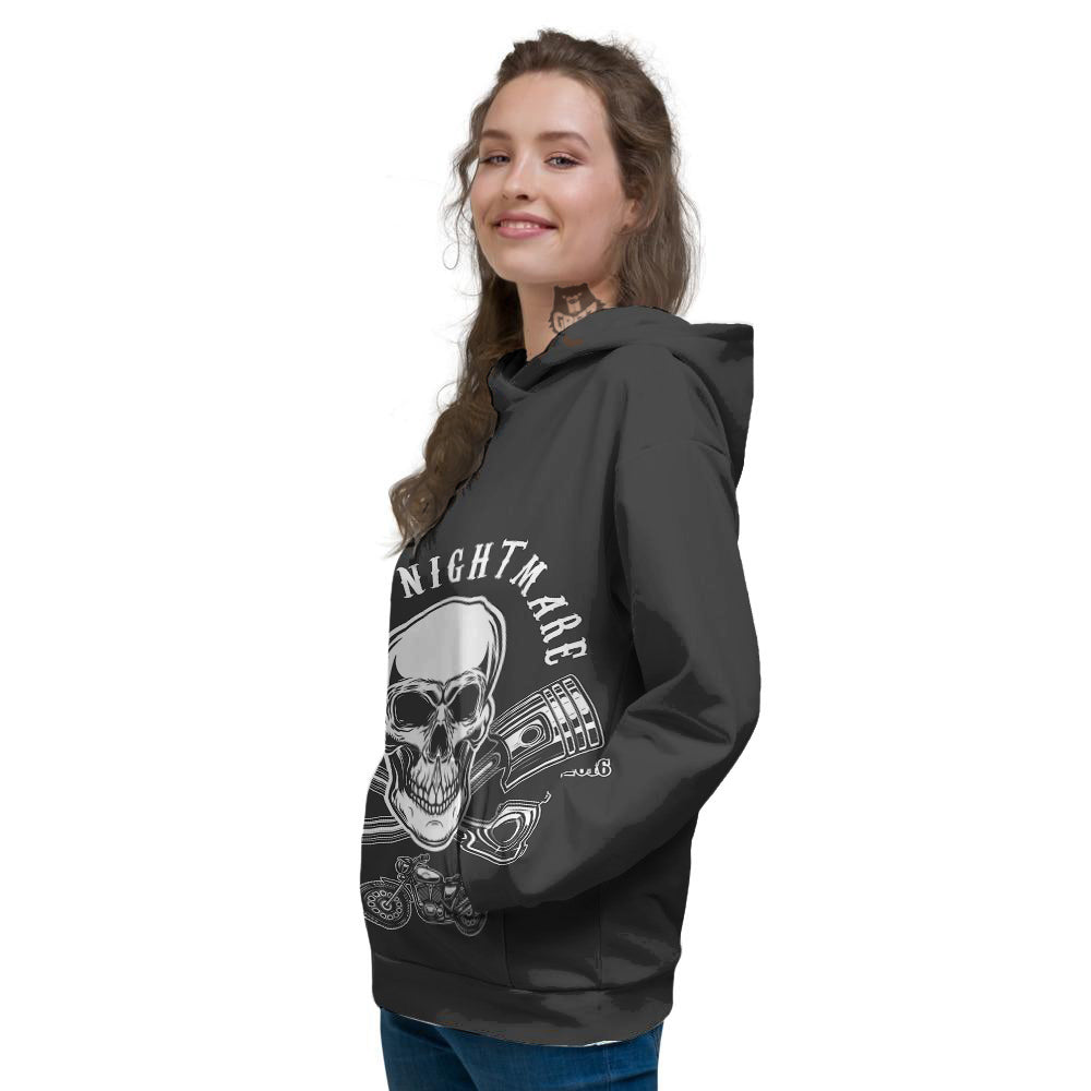 Piston Skull Mechanic Cross Print Women's Hoodie-grizzshop